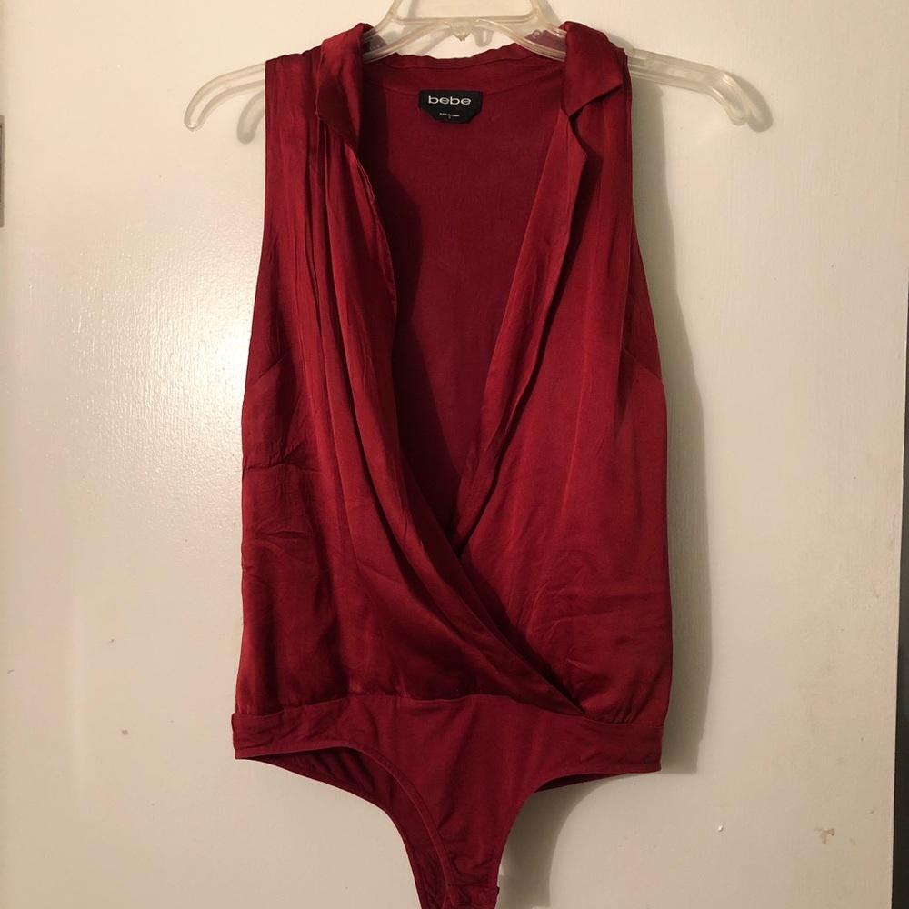 💋 bebe Satin Silk Maroon Red Bodysuit